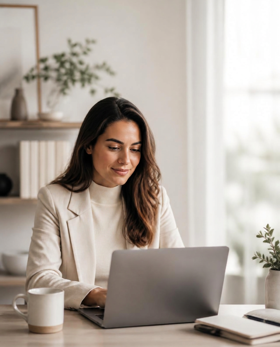 A remote professional working at a bright home workspace